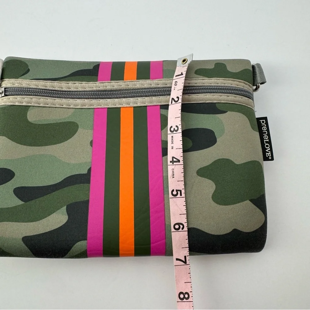 Prenelove Camo & Stripe Wristlet Zipper Small Bag Green Pink & Orange Stripes